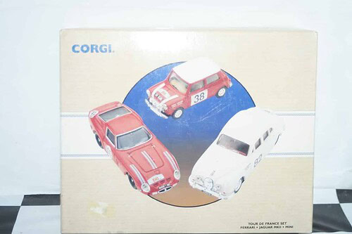 Corgi tour de france set with ferrari - jaguar mk2 - mini ref 97708 1/43rd